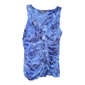 Halogen Blue Ruffle V-neck Tank Top Size Large